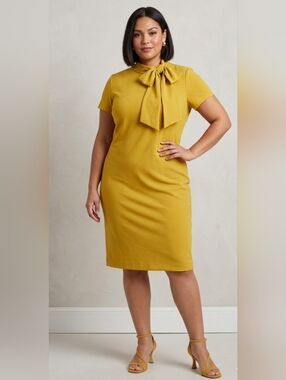 Shelby & Palmer Chartreuse Retro Mod Bow Neck Shift Dress 14